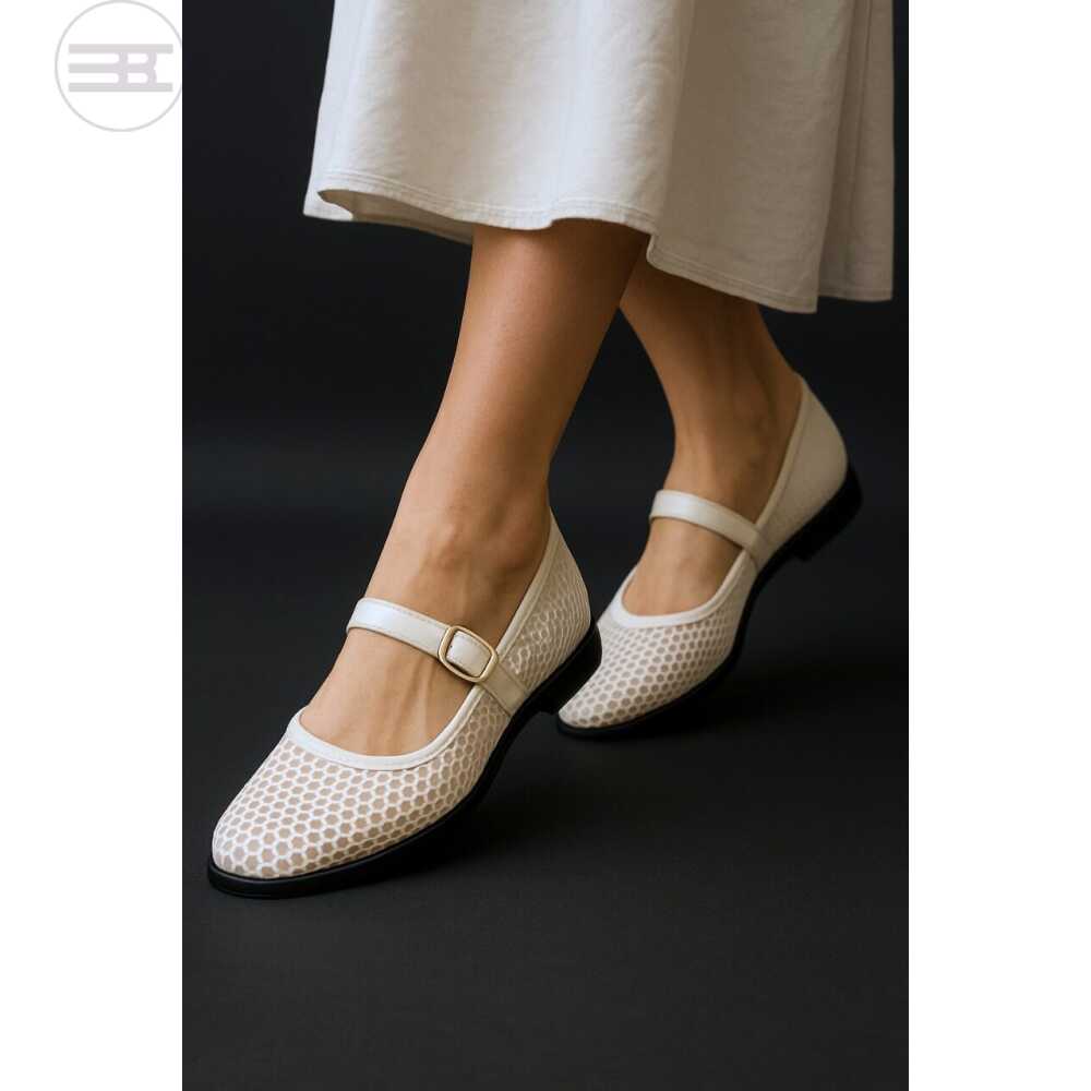 Mesh Mary Jane Flat - White