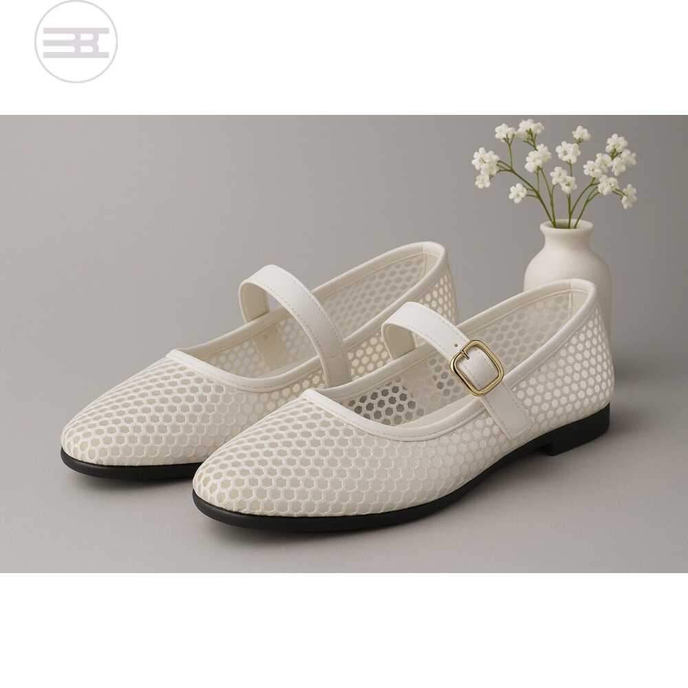 Mesh Mary Jane Flat - White