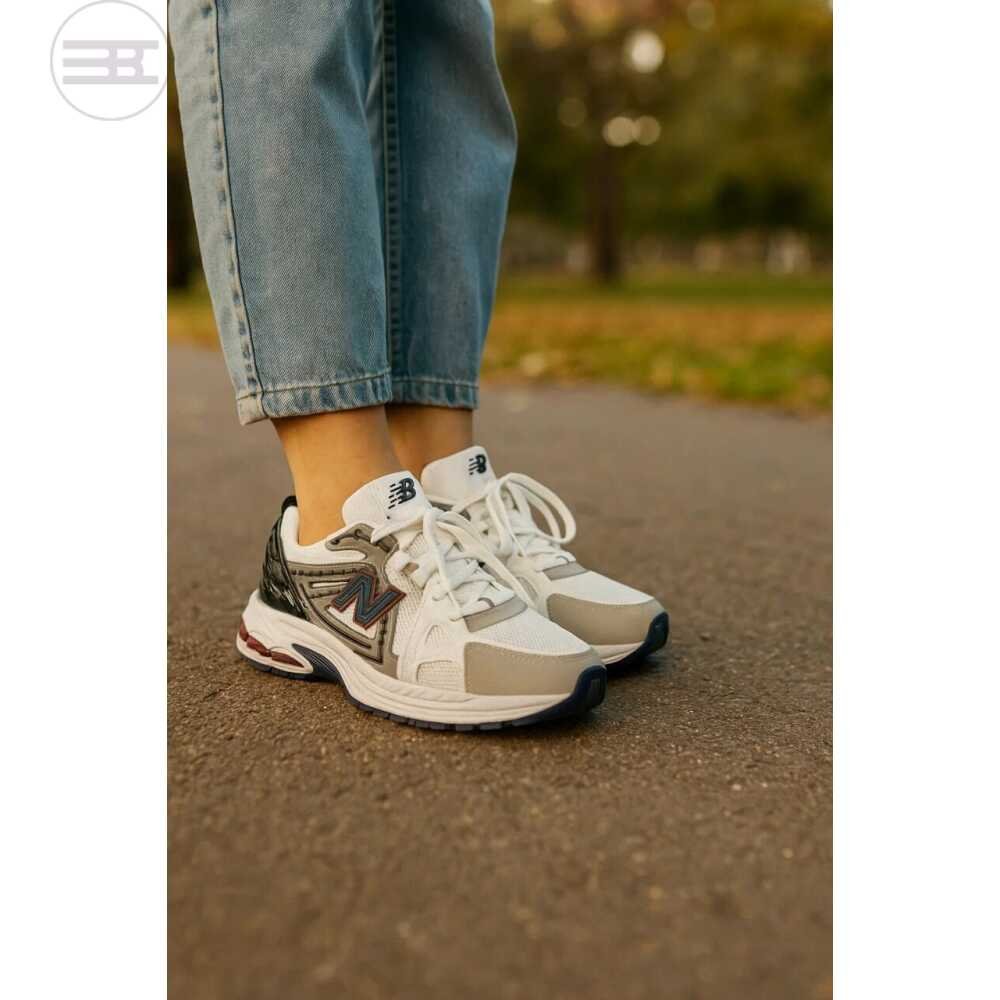 New Balance White Sneakers with Navy and Red Accents