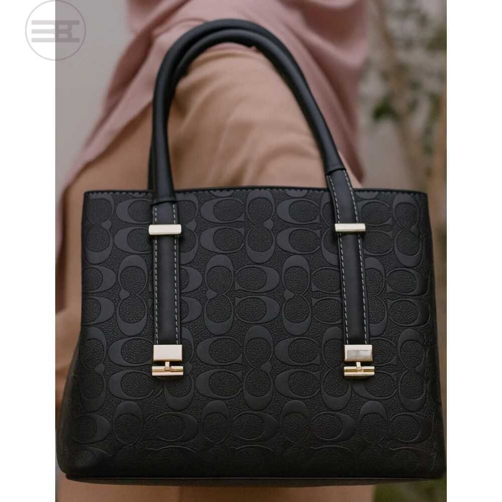 Black Embossed Monogram Handle Bag