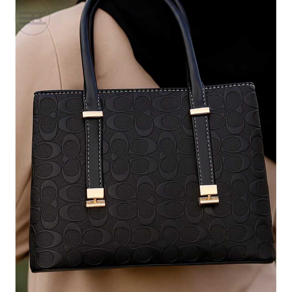 Black Embossed Monogram Handle Bag