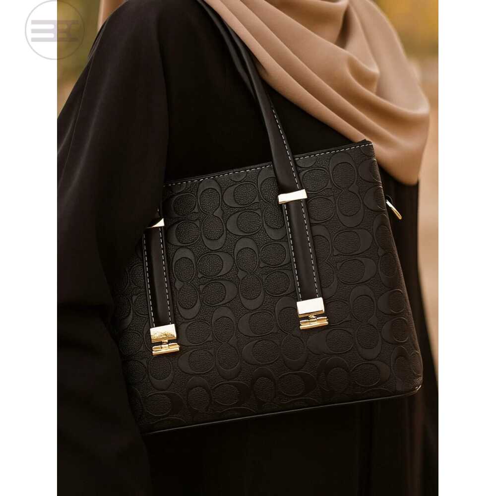 Black Embossed Monogram Handle Bag