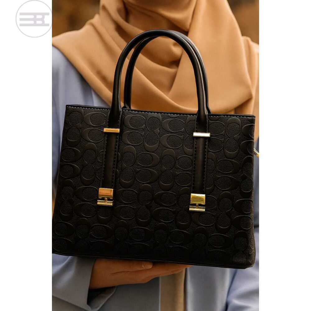 Black Embossed Monogram Handle Bag
